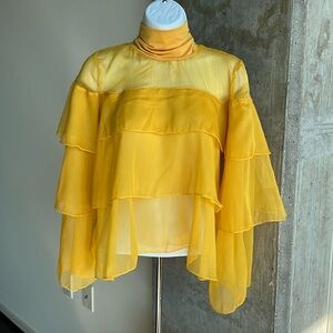 Sheer Ruffle Top - Yellow - CBR - Medium